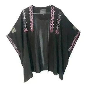 Sanctuary Black Embroidered Kimono, One Size
